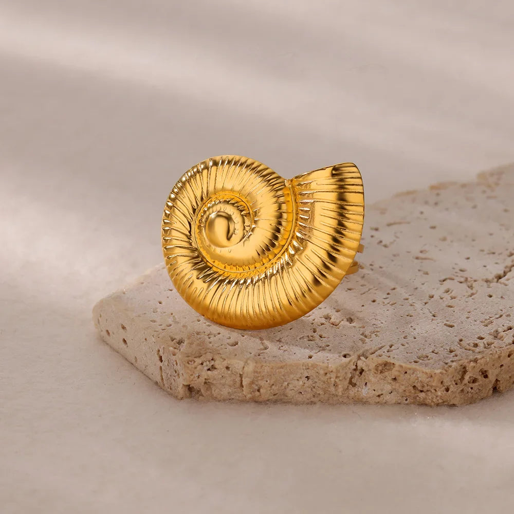 Ocean Starfish Shell Open Rings For Women Gold Color Stainless Steel Ring Summer Beach Aesthetic Waterproof Jewelry Gift