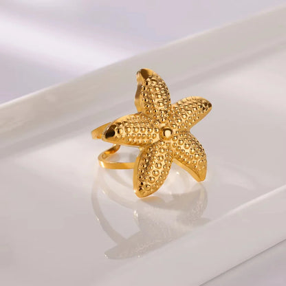 Ocean Starfish Shell Open Rings For Women Gold Color Stainless Steel Ring Summer Beach Aesthetic Waterproof Jewelry Gift