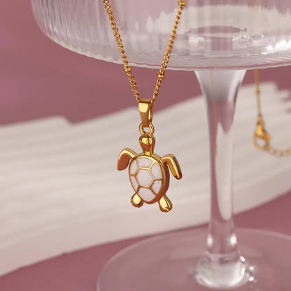 Colored Turtle Pendant Necklace for Women Summer Beach Female Charm Necklace Beads Chain Cute Stainless Steel Jewelry collar
