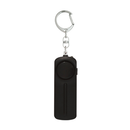 Compact safety alarm keychain in pink and black for personal security