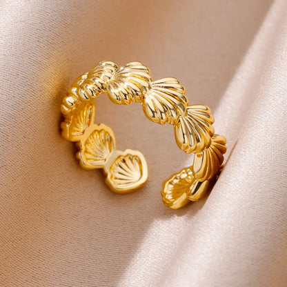 Ocean Starfish Shell Open Rings For Women Gold Color Stainless Steel Ring Summer Beach Aesthetic Waterproof Jewelry Gift