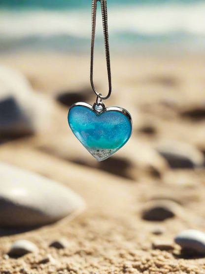 Handmade Resin Heart Necklace - 24 Inch Stainless Steel Chain