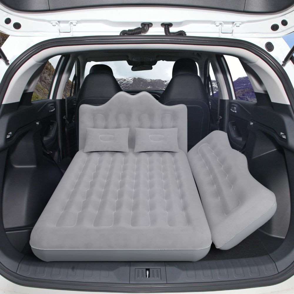 Umbrauto 75 cm breite aufblasbare Auto-Luftmatratze für SUV, LKW und Transporter, Rücksitz-Campingbett mit Pumpe und Kissen, Grau