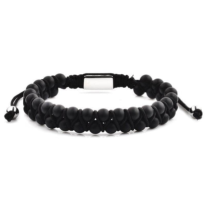 Crucible Men's Black Agate Bracelet featuring macramé-style beading