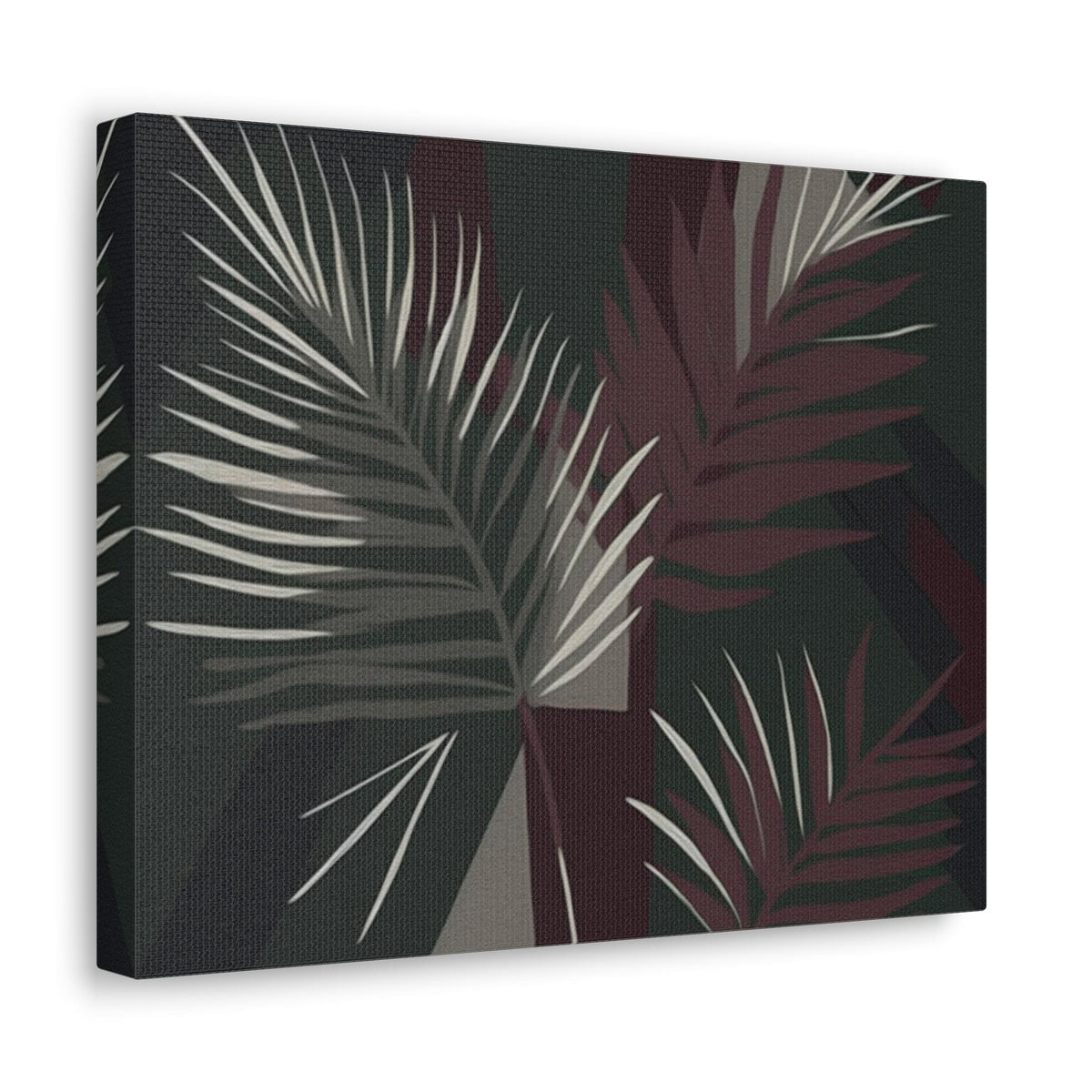 Canvas Wall Art Decor, Palm Tree Leaves Maroon Green Background - ArtElement 