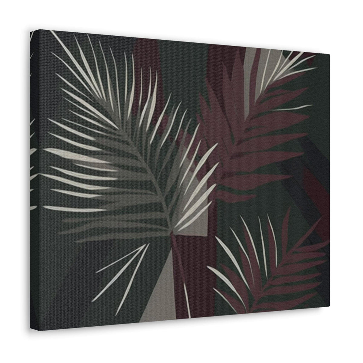 Canvas Wall Art Decor, Palm Tree Leaves Maroon Green Background - ArtElement 
