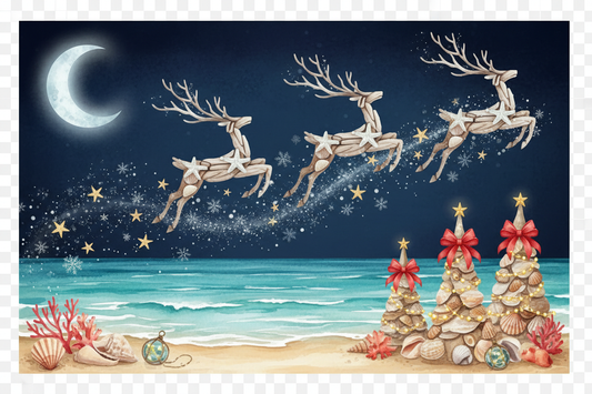 Coastal Reindeer Christmas Scene - Transparent