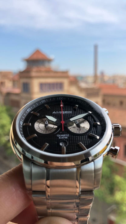 Amber Time Herren Quarzuhr Chronograph Edelstahlarmband 50m
