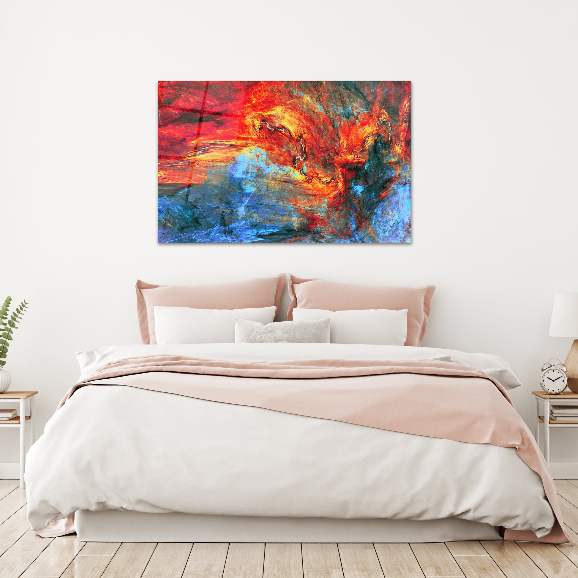 Glass Wall Art Abstract red and blue painting Large Print Wall Art - ArtElement 