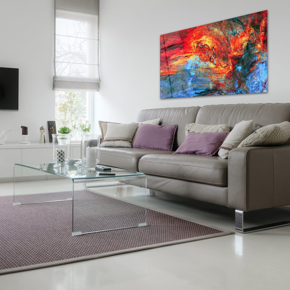 Glass Wall Art Abstract red and blue painting Large Print Wall Art - ArtElement 