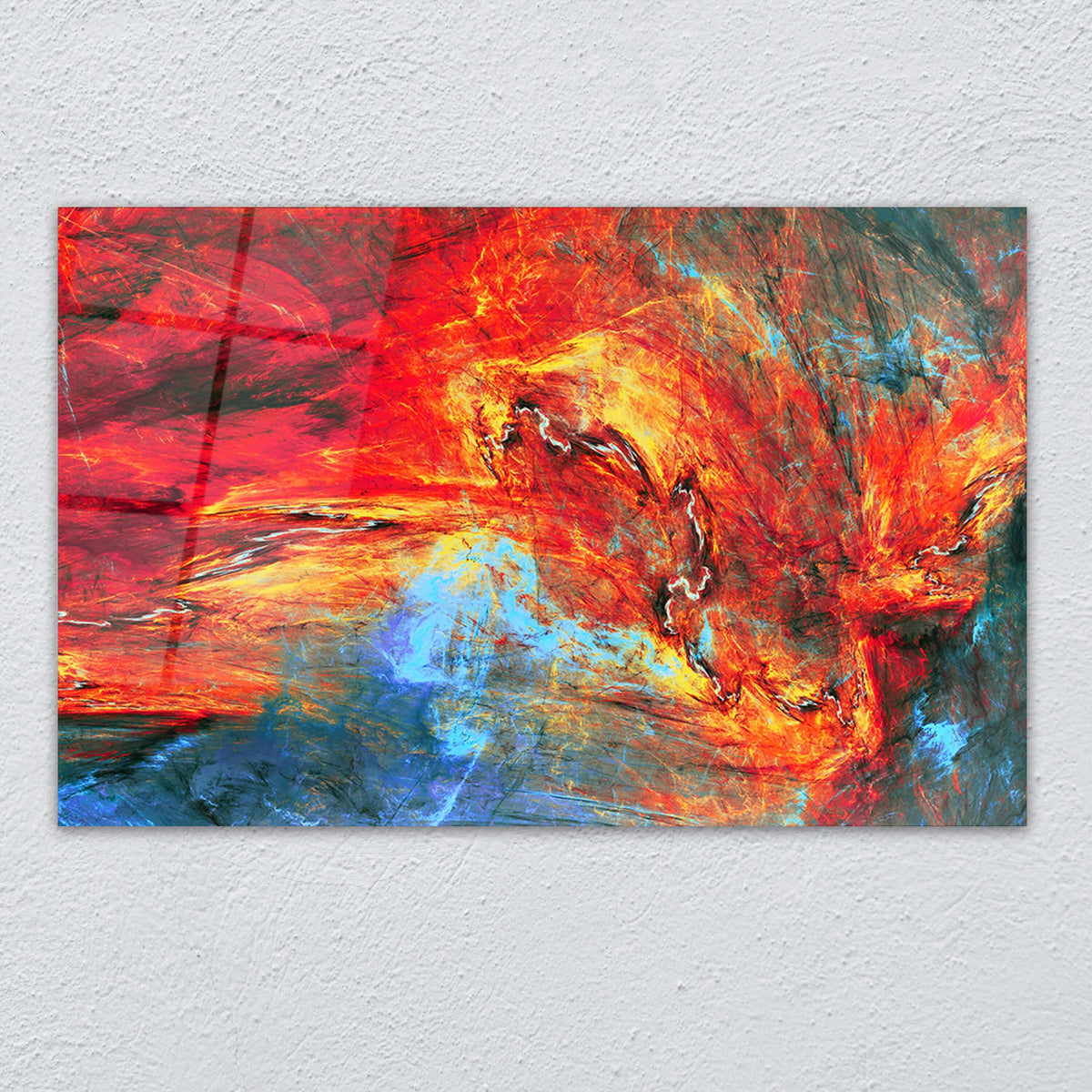 Glass Wall Art Abstract red and blue painting Large Print Wall Art - ArtElement 