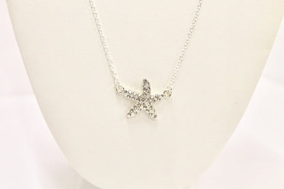 Sparkly Silver Starfish Connector Pendant Necklace, Gift For Her, Starfish Jewelry, Starfish Necklace, Starfish Lover Jewelry, Beach Lover