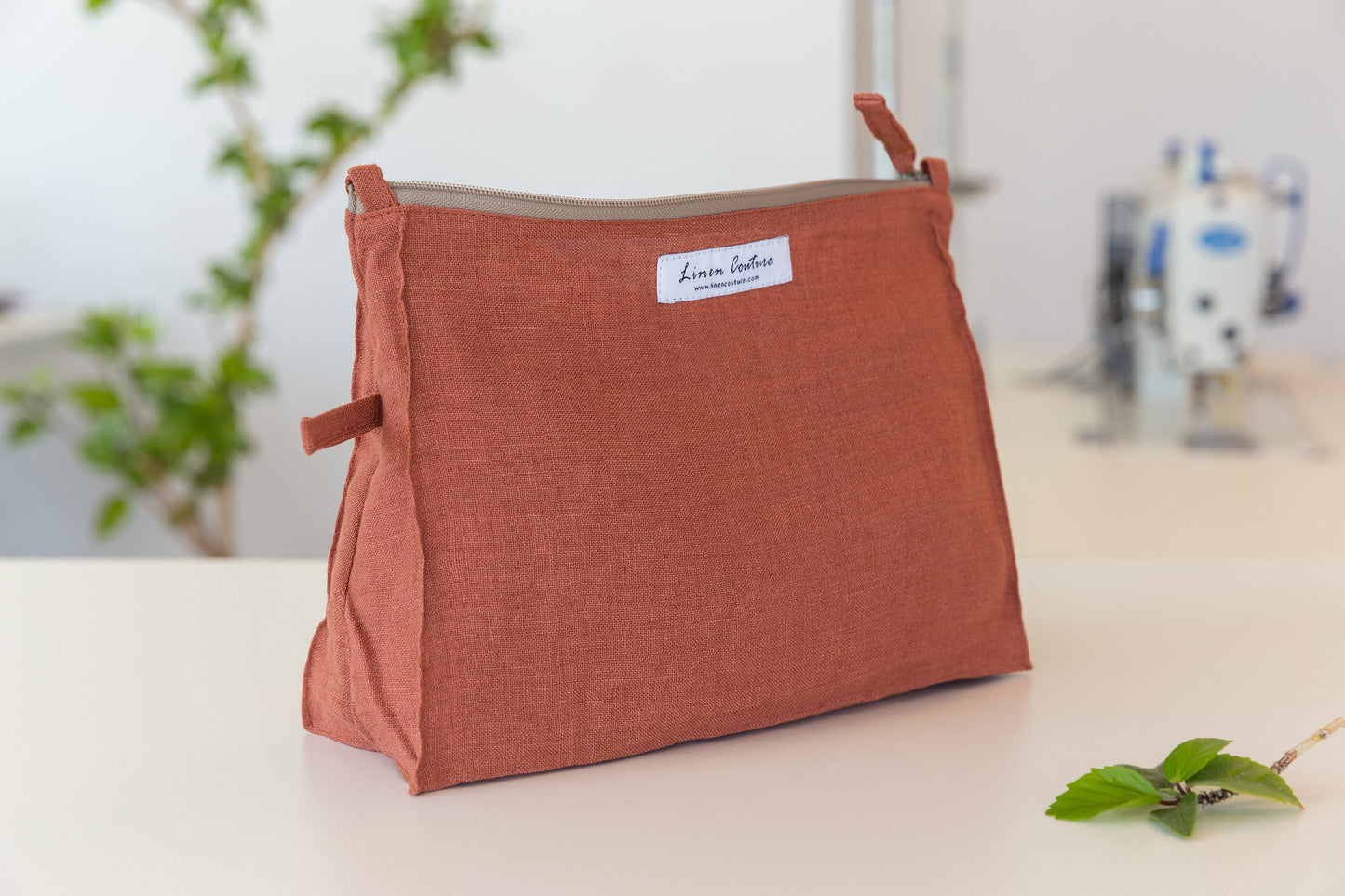 Melange Burgundy linen large makeup bag - ArtElement 
