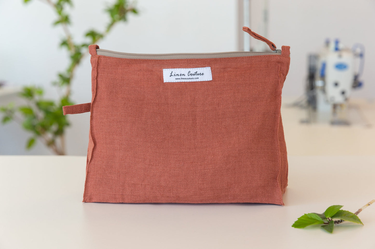 Melange Burgundy linen large makeup bag - ArtElement 