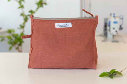 Melange Burgundy linen large makeup bag - ArtElement 