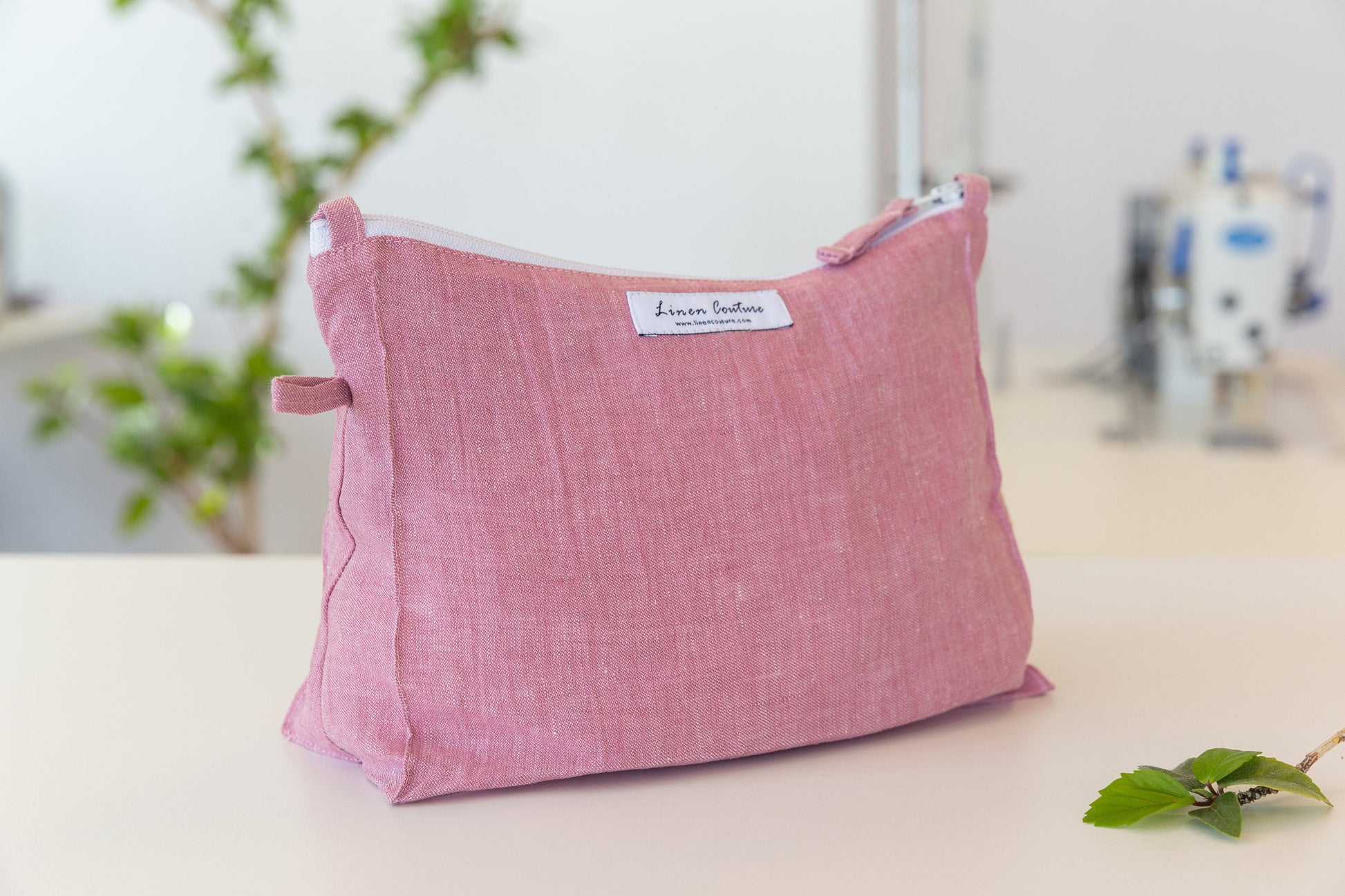 Melange Burgundy linen large makeup bag - ArtElement 