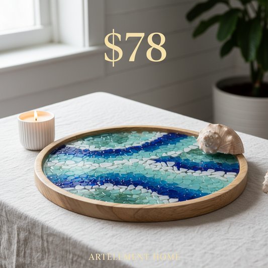 Sea Glass Vanity Tray with Driftwood Rim by ArtElement