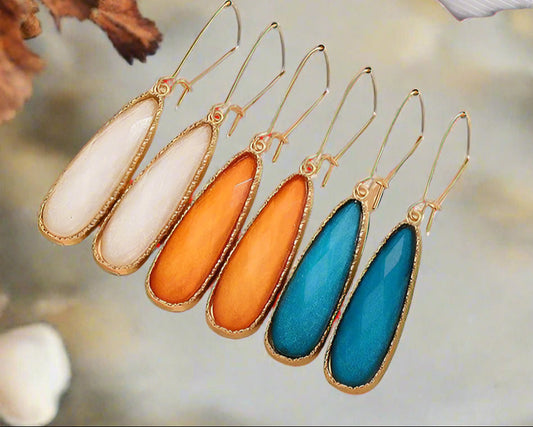 3 PAIR GEOMETRIC RESIN TEARDROP EARRING