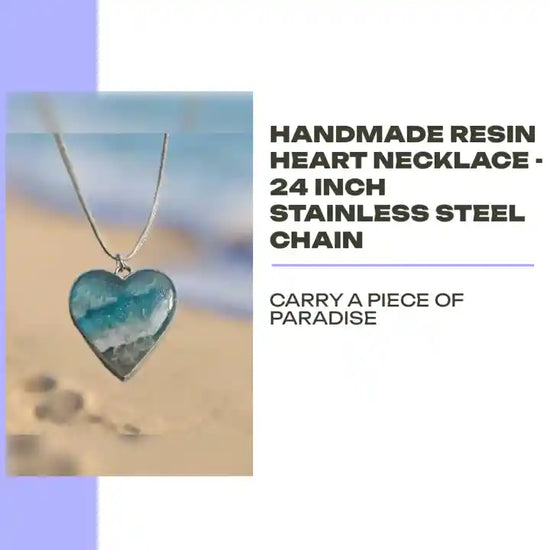Handmade Resin Heart Necklace - 24 Inch Stainless Steel Chain by@Outfy