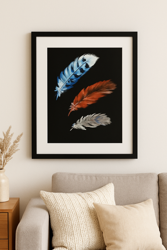 "Three Feathers" – Hand-Painted Art Fine art print
