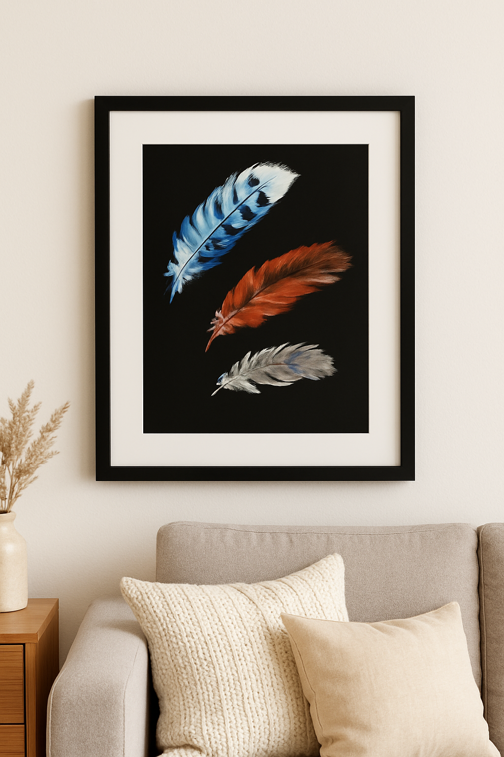 "Three Feathers" – Hand-Painted Art Fine art print